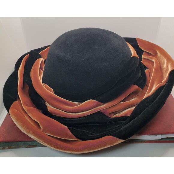 Bailey Tomlin London Ladies Black Brown Velvet Rose Hat M Edwardian Look Vintage main image 12